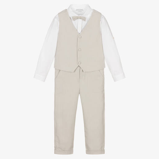 Beatrice & George-Boys Beige Cotton Herringbone Suit | Childrensalon Outlet