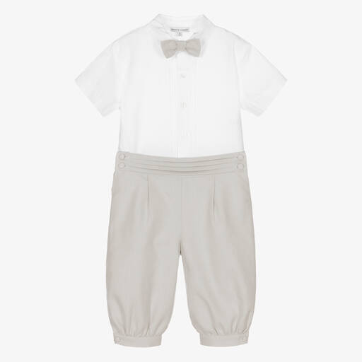 Beatrice & George-Boys Beige Herringbone Cotton Shorts Set | Childrensalon Outlet
