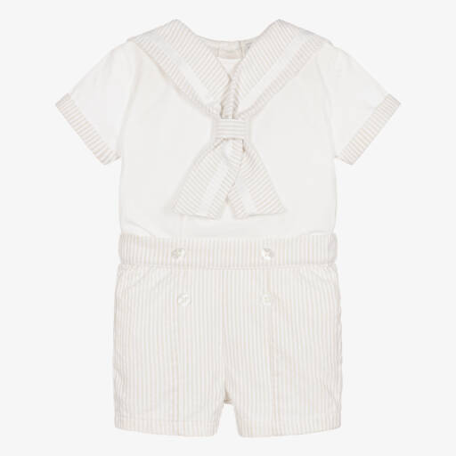 Beatrice & George-Boys Beige Striped Sailor Buster Suit | Childrensalon Outlet