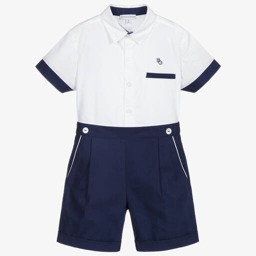 Beatrice & George-Boys Blue Cotton Shorts Set | Childrensalon Outlet