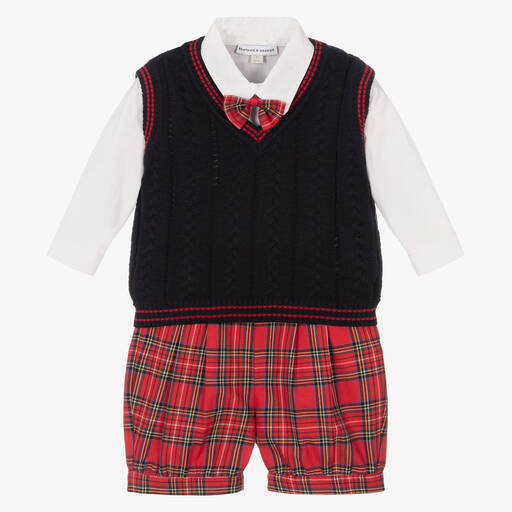 Beatrice & George-بدلة رسمية أطفال ولادي قطن تارتان لون أحمر و أزرق | Childrensalon Outlet