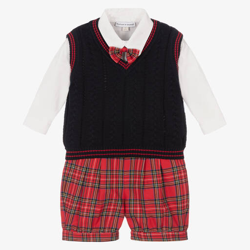 Beatrice & George-Boys Blue & Red Tartan Buster Suit Set | Childrensalon Outlet