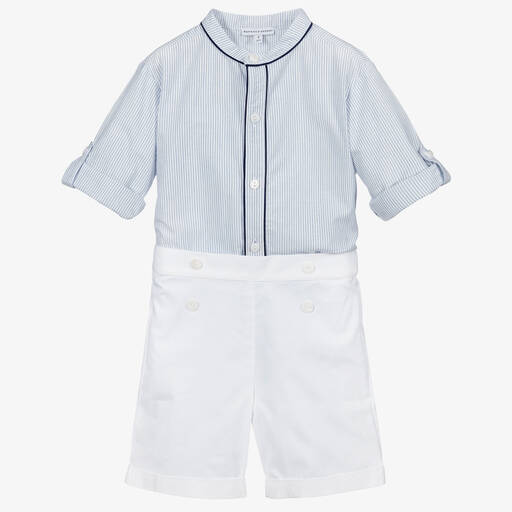 Beatrice & George-Boys Blue & White Cotton Shorts Set | Childrensalon Outlet