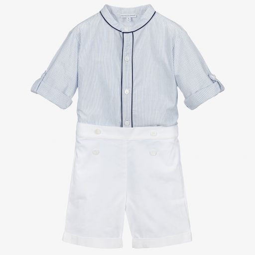 Beatrice & George-Boys Blue & White Shorts Set | Childrensalon Outlet