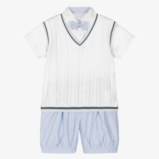 Beatrice & George-Boys Blue & White Shorts Set | Childrensalon Outlet