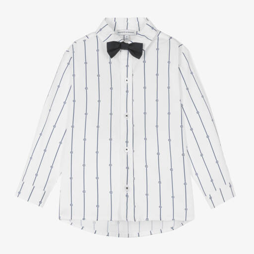 Beatrice & George-Boys Elegant White & Navy Stripe Ensemble | Childrensalon Outlet