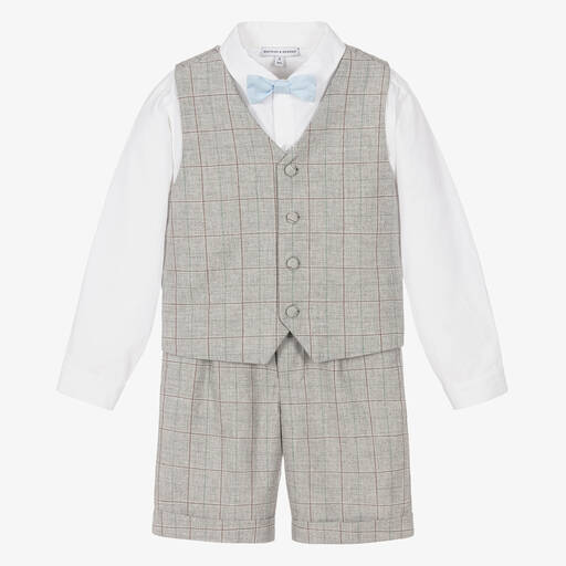 Beatrice & George-Boys Grey Check Cotton Shorts Suit | Childrensalon Outlet