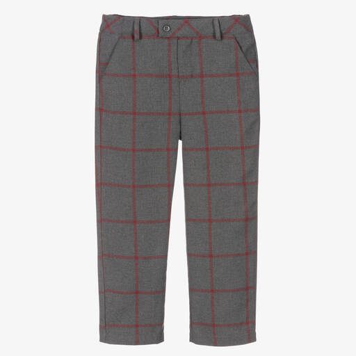 Beatrice & George-Boys Grey Checked Cotton Trousers | Childrensalon Outlet