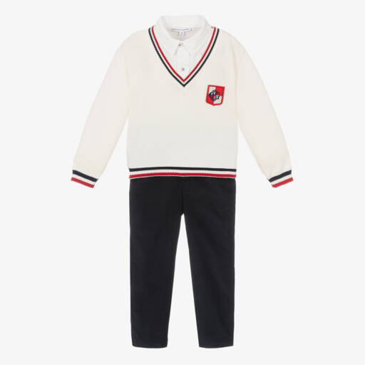 Beatrice & George-Boys Ivory and Blue Outfit Set | Childrensalon Outlet