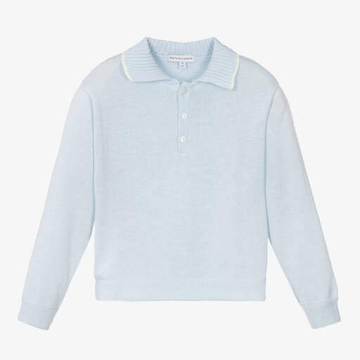 Beatrice & George-Boys Light Blue Cotton Henley Jumper | Childrensalon Outlet