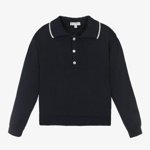 Beatrice & George-Boys Navy Cotton Buttoned Sweater | Childrensalon Outlet