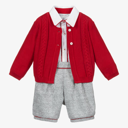 Beatrice & George-Boys Red & Grey Jersey Shorts Set | Childrensalon Outlet
