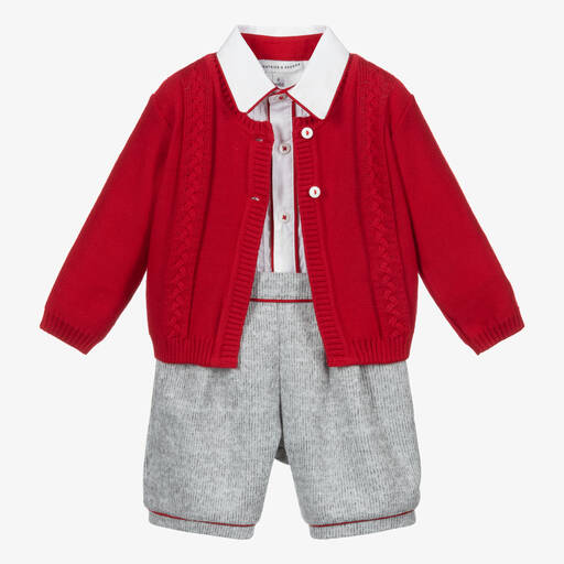 Beatrice & George-Ensemble short rouge et gris en jersey garçon | Childrensalon Outlet