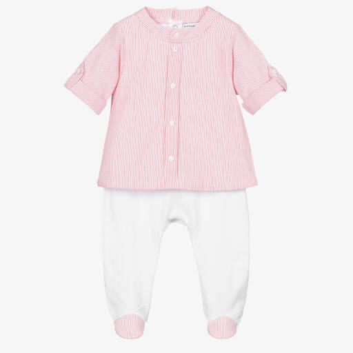 Beatrice & George-Boys Red & White Cotton Shirt Babygrow | Childrensalon Outlet