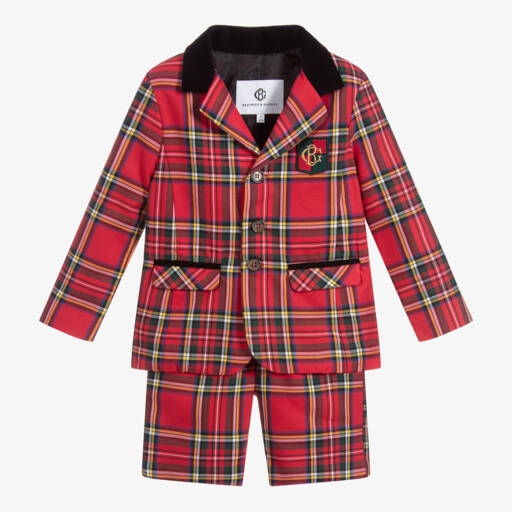 Beatrice & George-Boys Tartan Red Shorts Ensemble | Childrensalon Outlet