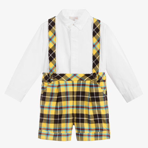 Beatrice & George-Boys Yellow Tartan Shorts Set | Childrensalon Outlet