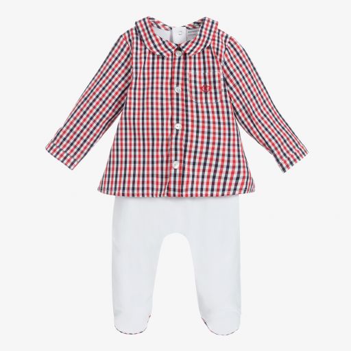 Beatrice & George-Check Shirt & White Babygrow | Childrensalon Outlet