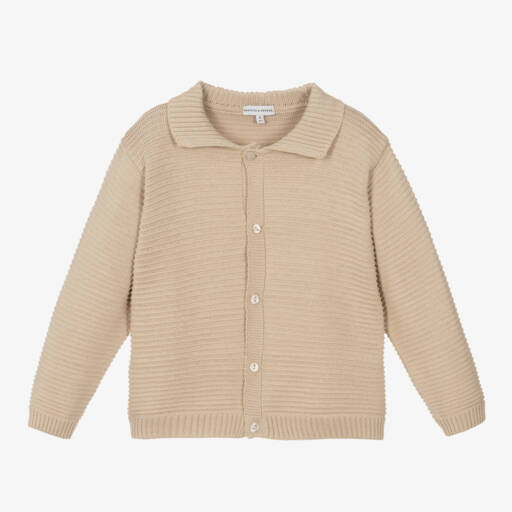 Beatrice & George-Girls Beige Knit Cotton Cardigan | Childrensalon Outlet