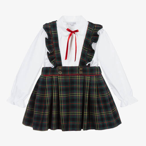 Beatrice & George-Girls Blue Cotton Tartan Skirt Set  | Childrensalon Outlet