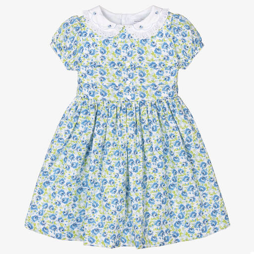 Beatrice & George-Girls Blue Floral Cotton Dress | Childrensalon Outlet