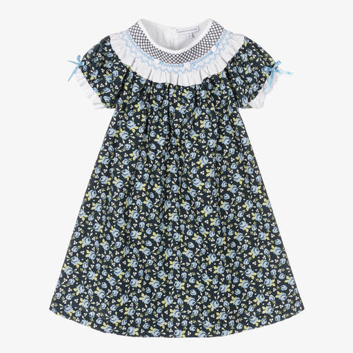 Beatrice & George-Robe bleue à fleurs smockée fille | Childrensalon Outlet