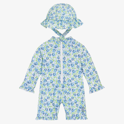 Beatrice & George-Girls Blue Floral Swimwear Set | Childrensalon Outlet