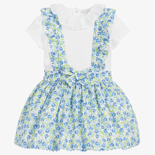 Beatrice & George-Girls Blue & White Cotton Skirt Set | Childrensalon Outlet