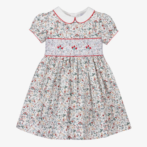Beatrice & George-Girls Green Smocked Cotton Dress | Childrensalon Outlet