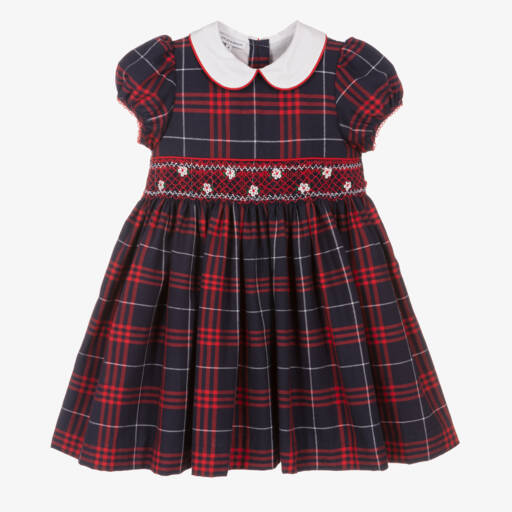 Beatrice & George-Girls Handcrafted Blue Plaid Dress | Childrensalon Outlet