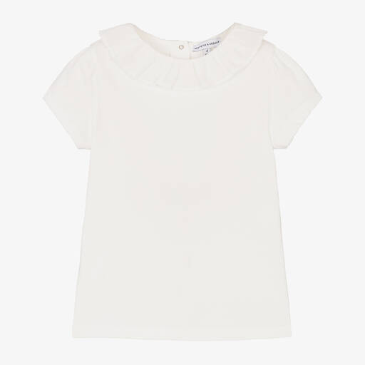 Beatrice & George-Girls Ivory Cotton Ruffle T-Shirt  | Childrensalon Outlet