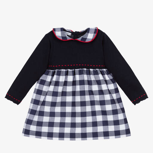 Beatrice & George-Girls Navy Blue Check Cotton Dress  | Childrensalon Outlet