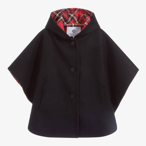 Beatrice & George-Girls Navy Blue Felted Cape | Childrensalon Outlet
