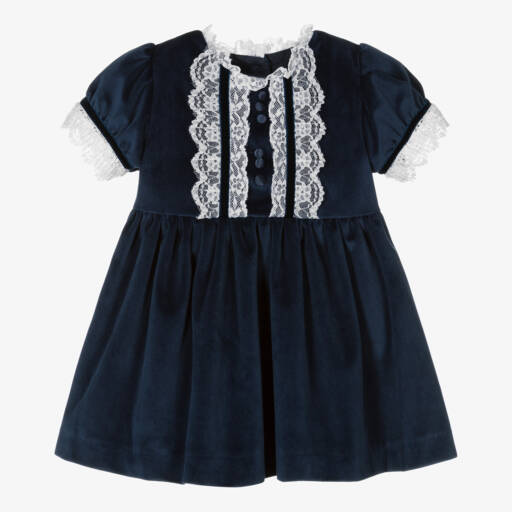 Beatrice & George-Girls Navy Velvet & Lace Ensemble | Childrensalon Outlet
