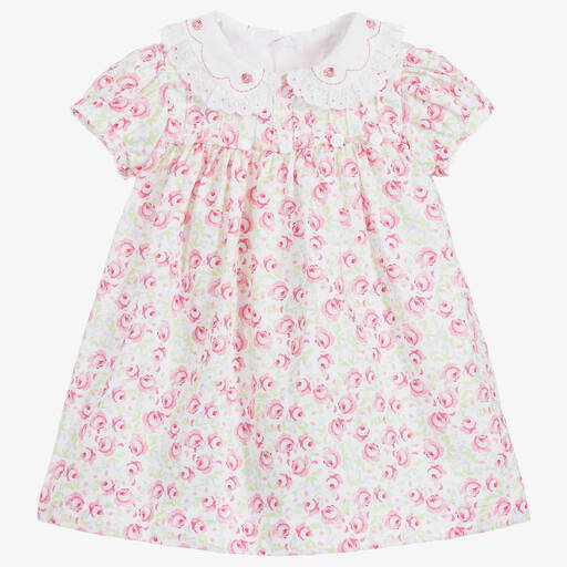 Beatrice & George-Girls Pink Floral Cotton Dress & Knickers | Childrensalon Outlet