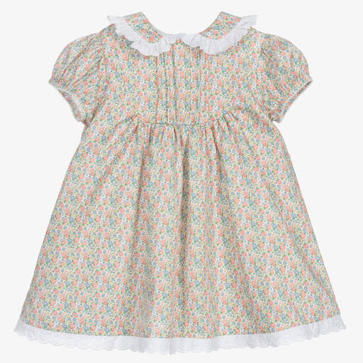 Beatrice & George-Girls Pink & Green Floral Cotton Dress | Childrensalon Outlet