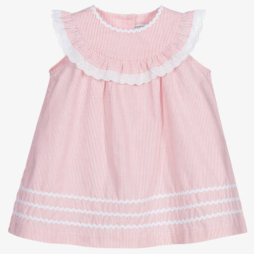 Beatrice & George-Girls Pink Striped Cotton Dress  | Childrensalon Outlet