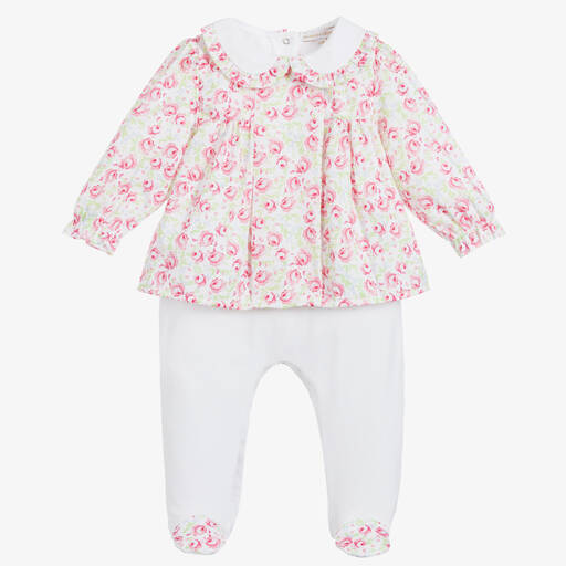 Beatrice & George-Baumwollstrampler in Rosa & Weiß | Childrensalon Outlet