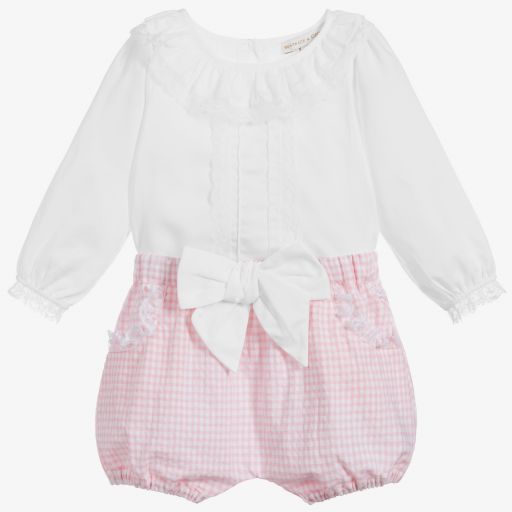 Beatrice & George-Girls Pink & White Shorts Set | Childrensalon Outlet