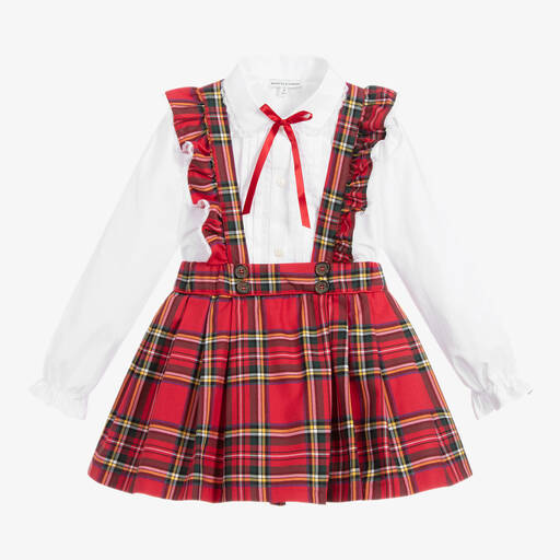 Beatrice & George-Хлопковая блузка с красной юбкой-шотландкой | Childrensalon Outlet
