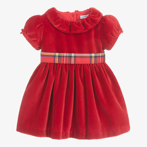 Beatrice & George-Girls Red Cotton Velvet Dress | Childrensalon Outlet