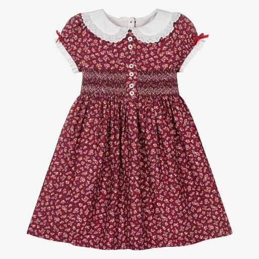 Beatrice & George-Girls Red Ditsy Floral Smocked Dress | Childrensalon Outlet
