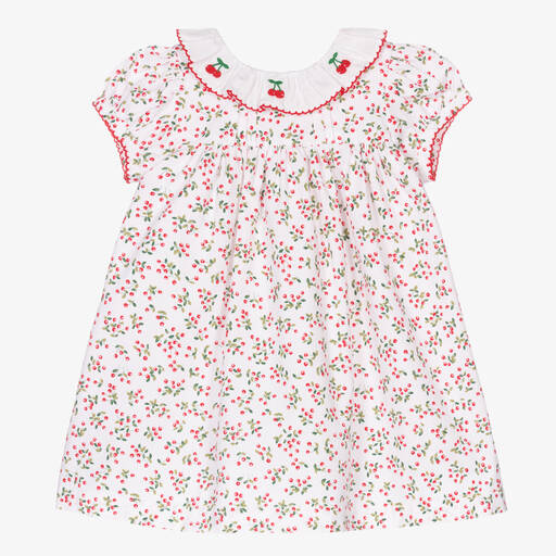 Beatrice & George-Girls White Cotton Cherry Dress | Childrensalon Outlet