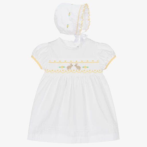 Beatrice & George-Girls White Embroidered Cotton Dress Set  | Childrensalon Outlet