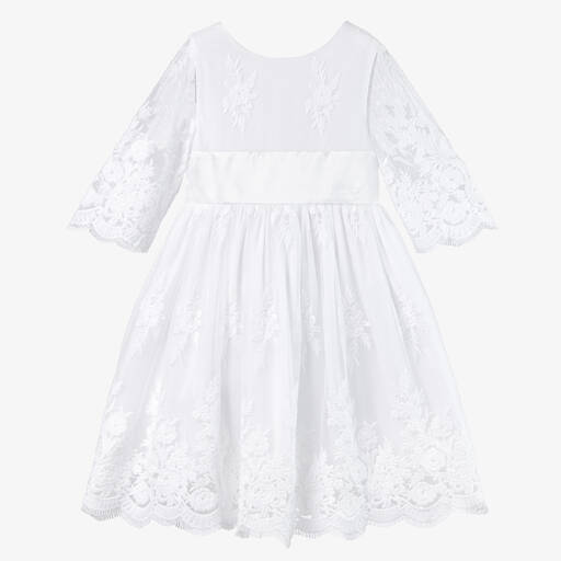 Beatrice & George-Girls White Embroidered Tulle Dress  | Childrensalon Outlet