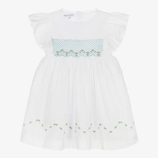Beatrice & George-Girls White Hand-Smocked Cotton Dress | Childrensalon Outlet