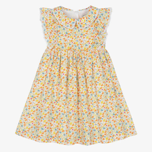 Beatrice & George-Girls Yellow Cotton Floral Dress | Childrensalon Outlet