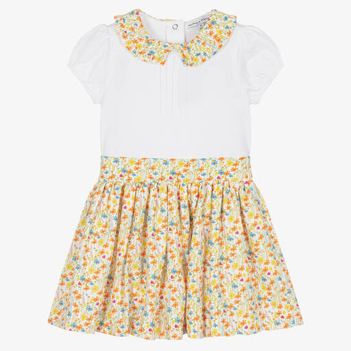 Beatrice & George-Girls Yellow Cotton Floral Skirt Set | Childrensalon Outlet
