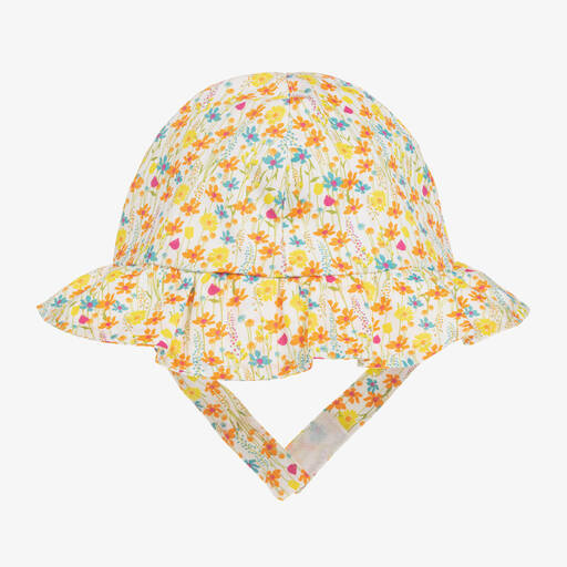 Beatrice & George-Chapeau de soleil jaune en coton fleuri fille | Childrensalon Outlet