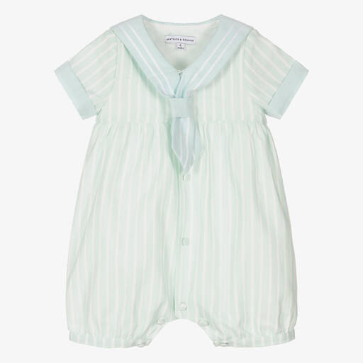 Beatrice & George-Green Stripe Linen & Cotton Sailor Shortie | Childrensalon Outlet