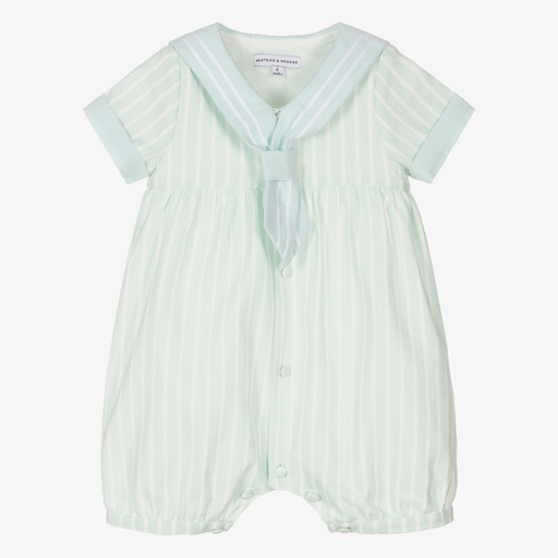 Beatrice & George-Barboteuse vert rayé col marin | Childrensalon Outlet